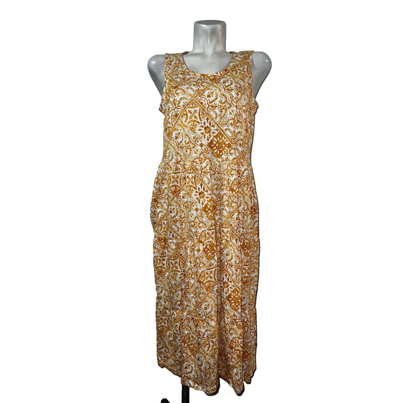 D&CO. Beach Dress Women's MP Orange White Floral Sleeveless Round Neck Maxi - Picture 1 of 6